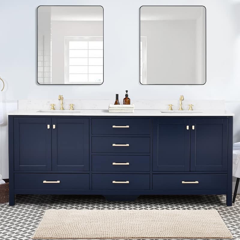 StarrySky 84 inch Undermount Double Sink Bathroom Vanity with Engineered Carrara Marble Top