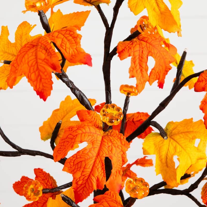 Pre-Lit Maple Artificial Fall Harvest Tree with Pumpkin - 2' - Warm White LED Lights