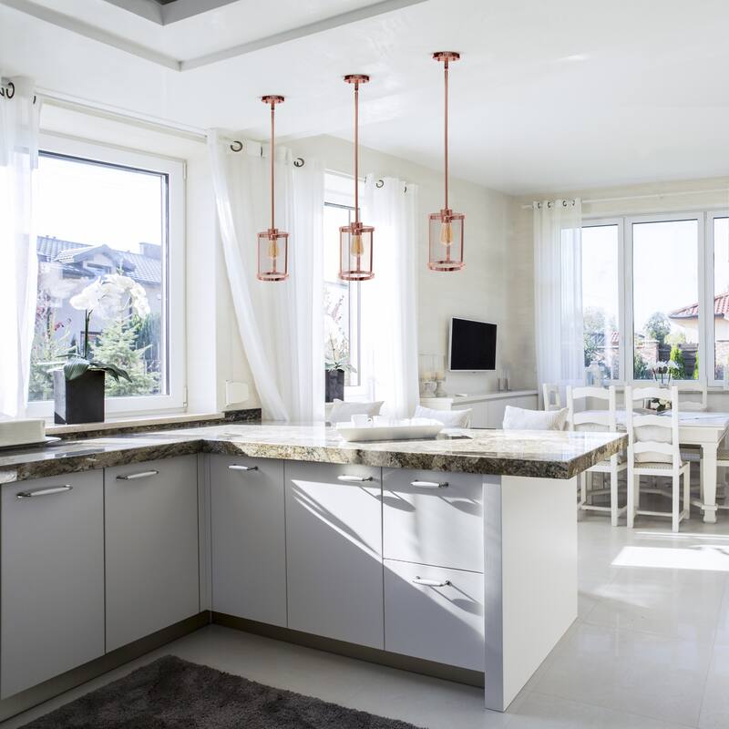 Contemporary 1-Light Pendant - Metal & Glass Hanging Lamp - Kitchen, Foyer, Bedroom - Gold Finish - 9.5