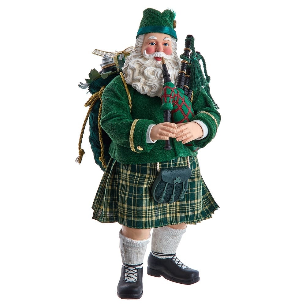 Kurt Adler 10.5-Inch Fabriché Musical Irish Bagpiper Santa - Multicolored