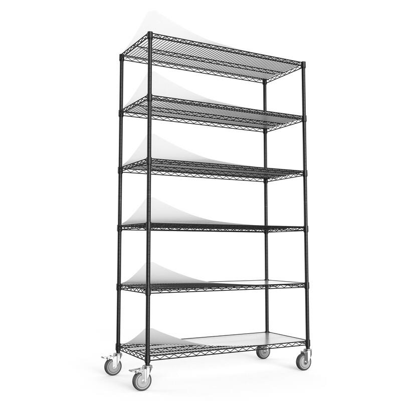 3/5/6-Tier Adjustable Heavy Duty Wire Shelving Unit with Wheels, Chrome/Black/White