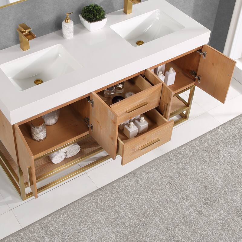 Altair Bianco Bath Vanity with White Composite Stone Top,no Mirror