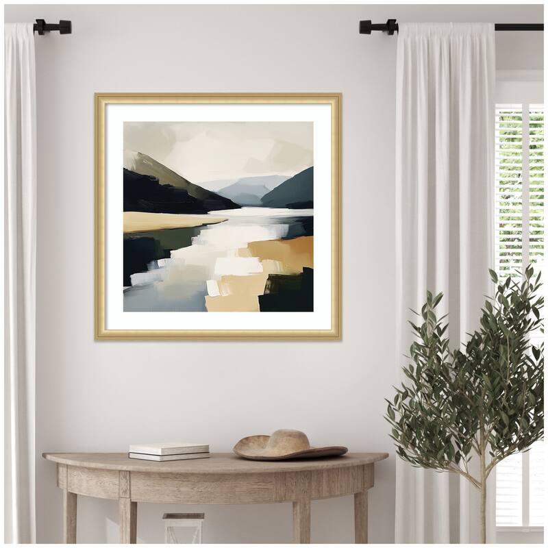 Kate and Laurel Framed Art Mountain Lake Modern Abstract Landscape by The Creative Bunch Studio