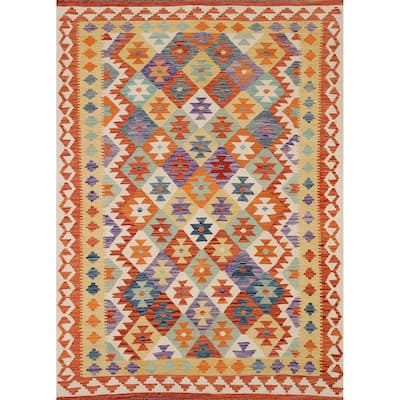 Reversible Kilim Rug Flatweave Multicolor Wool Carpet - 5'9"x7'11"
