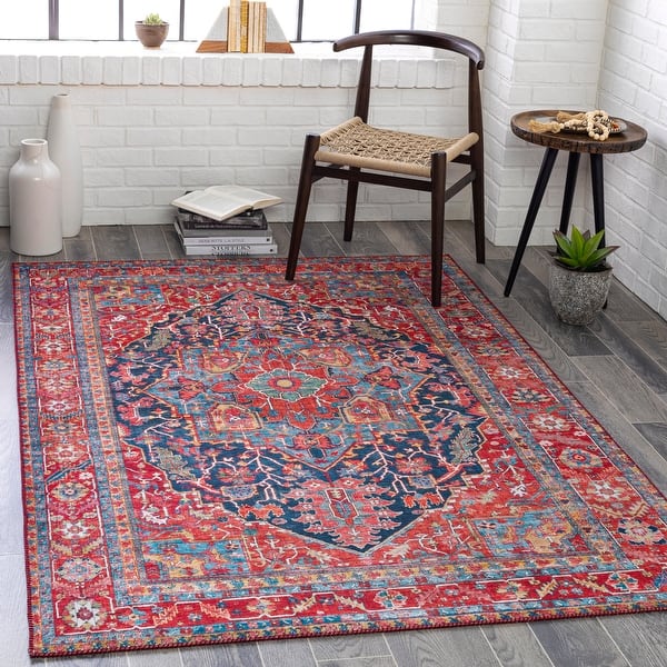 slide 2 of 11, Taran Traditional Medallion Printed Area Rug 2'3" x 3'9" - Navy/Red