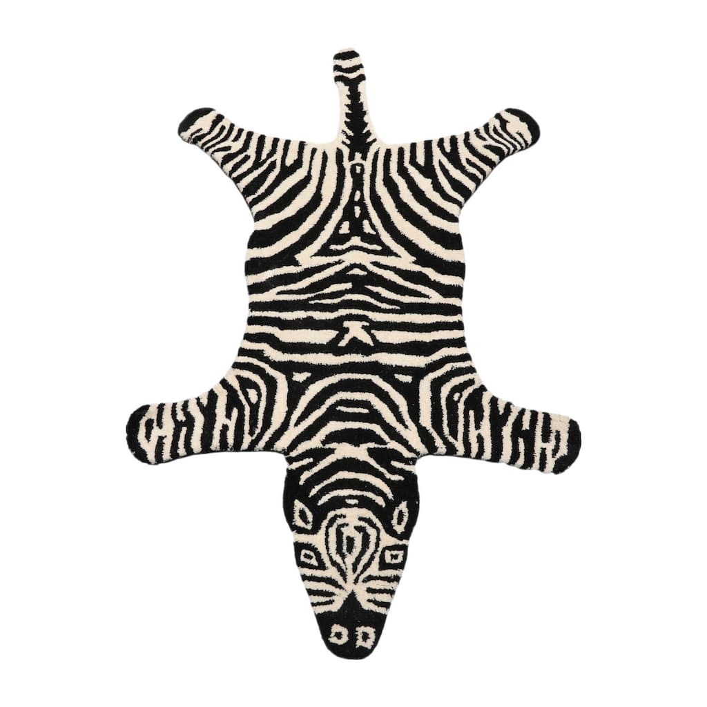 Hand Tufted Hand Made Wool Novelty Oriental Area Rug Black, White - 3' x 5'