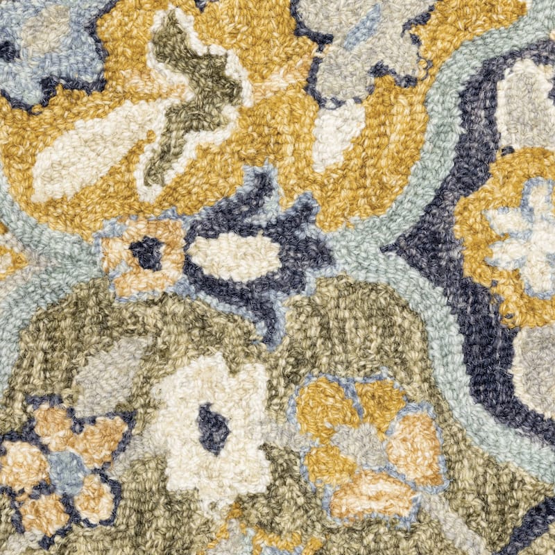 Style Haven Ava Hand-tufted Wool Loop-pile Floral Panel Blue/ Gold Area Rug