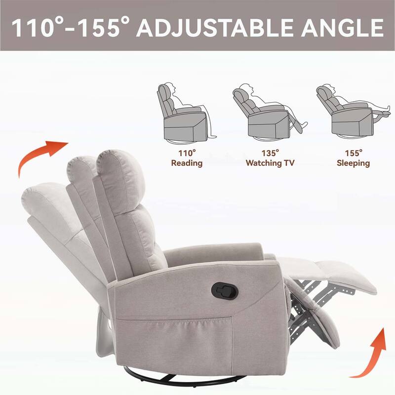 Manual Recliner Chair with Rocker and Swivel for Comfortable Living Room Seating