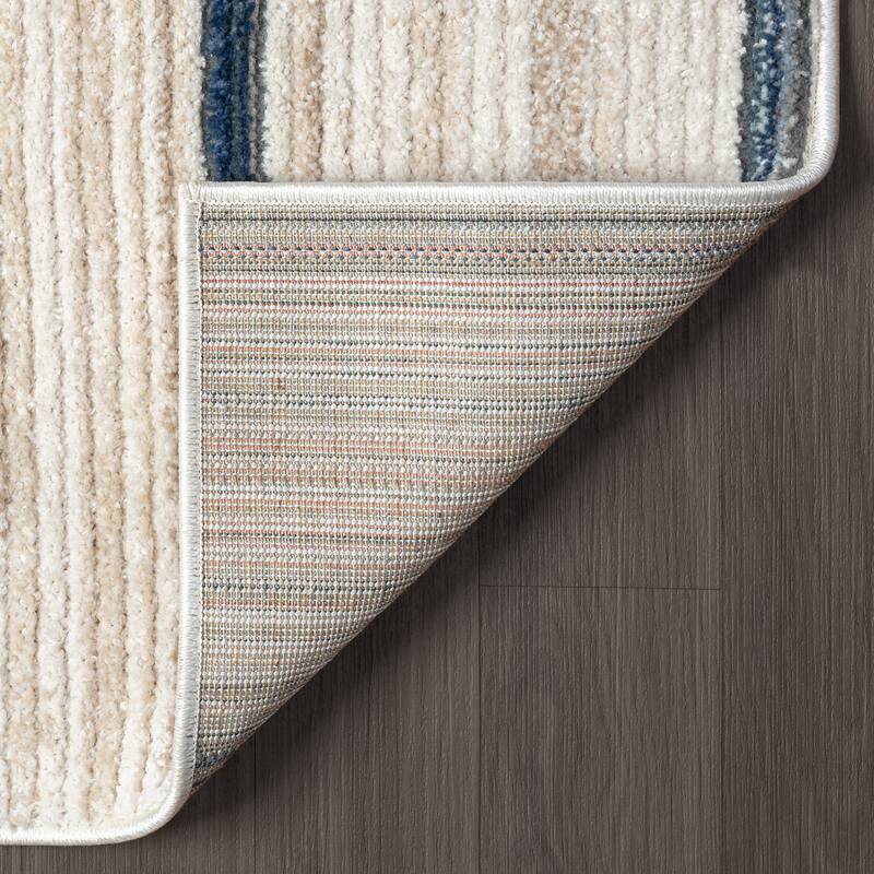 Sevita Contemporary Geometric Polyester Blend Area Rug, Blue/Gray