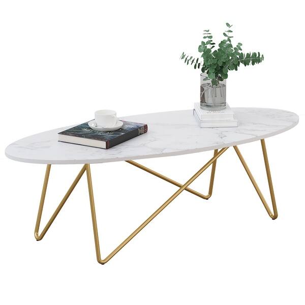 Shop Langria Faux Marble Oval Coffee Table For Living Room Coffee
