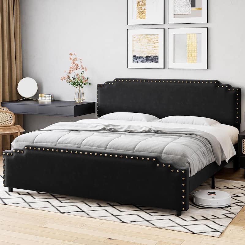 Velvet Upholstered Platform Bed Frame