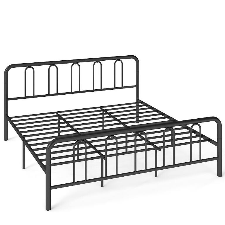 Gymax King Size Metal Bed Frame Headboard Footboard Platform Mattress