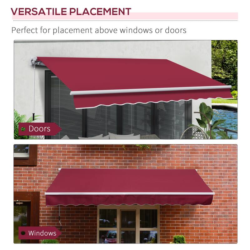 12' x 8' Retractable Patio Awning with Manual Crank, UV-Resistant Fabric, Aluminum Frame for Deck, Balcony, Yard