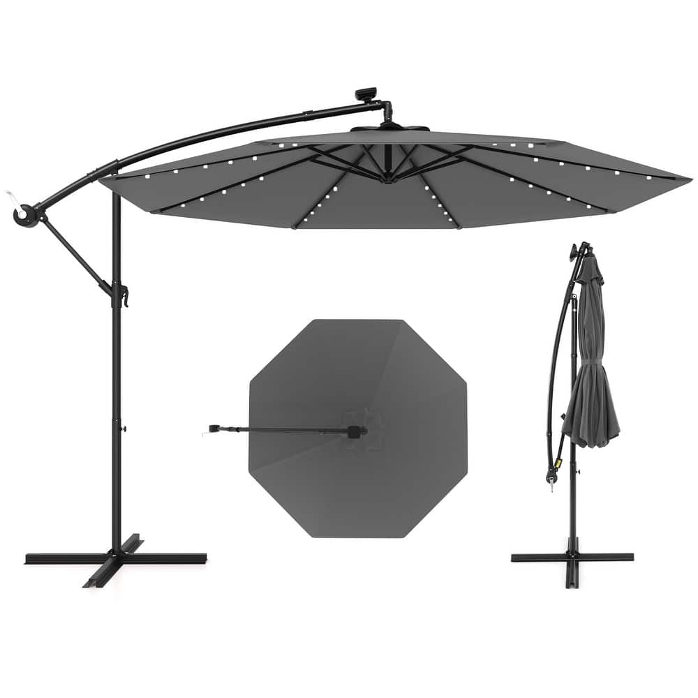 Gymax 10 Ft Solar LED 40 Lights Offset Umbrella Crank Cross Base Patio