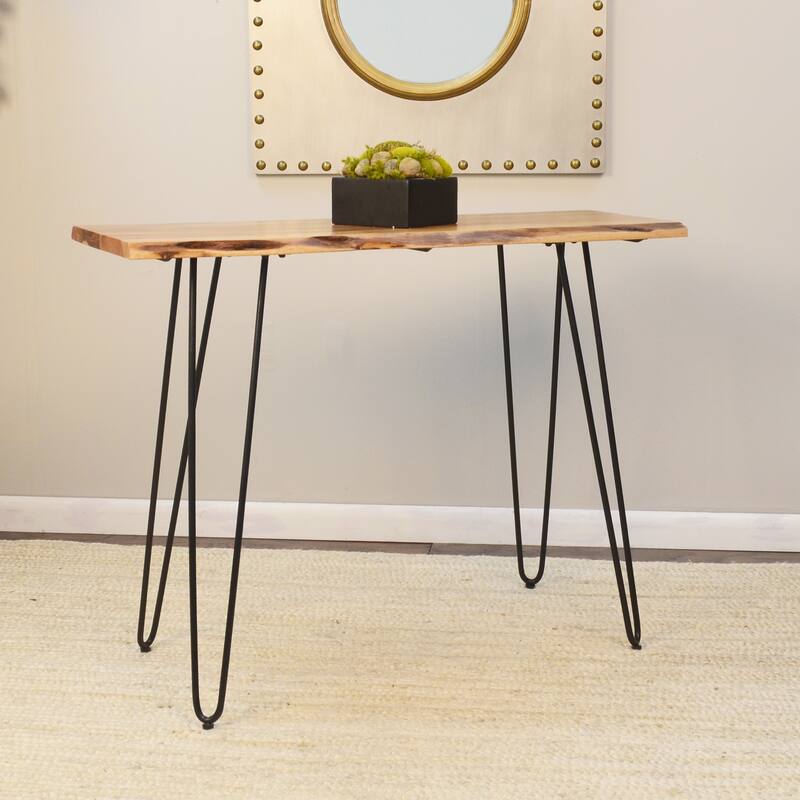 Carolina Living Seti Live Edge Console Table - Natural Top - Black Base - Natural, Black