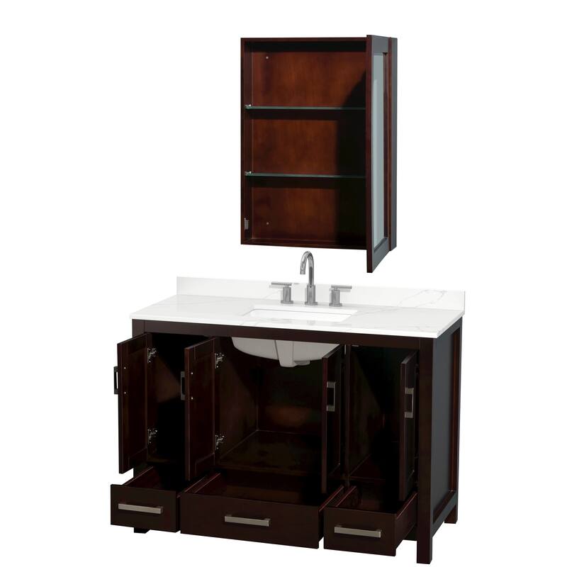 Sheffield 48-inch Single Vanity, 3 Hole Quartz Top, Med Cabinet