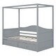 preview thumbnail 12 of 16, Pine Wood Twin Size Canopy Day Bed Frame with 2 Drawers and Built-in Backrest, Modern Platform Bed Frame for Kids, Teens