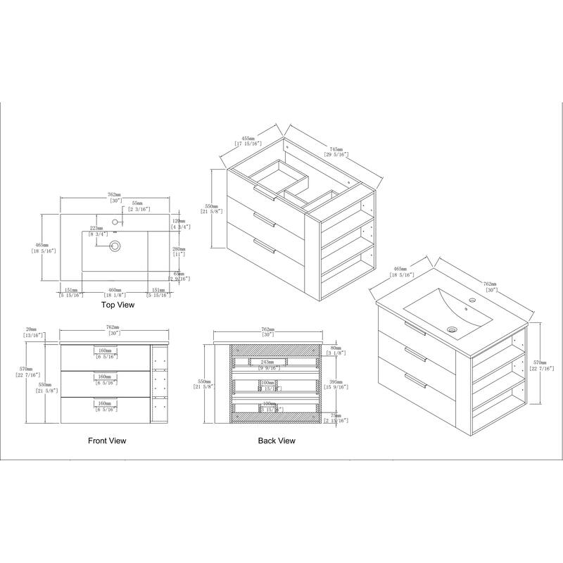 BNK 30 Inch Single Sink Bathroom Vanity with 3 Soft Close Drawers and