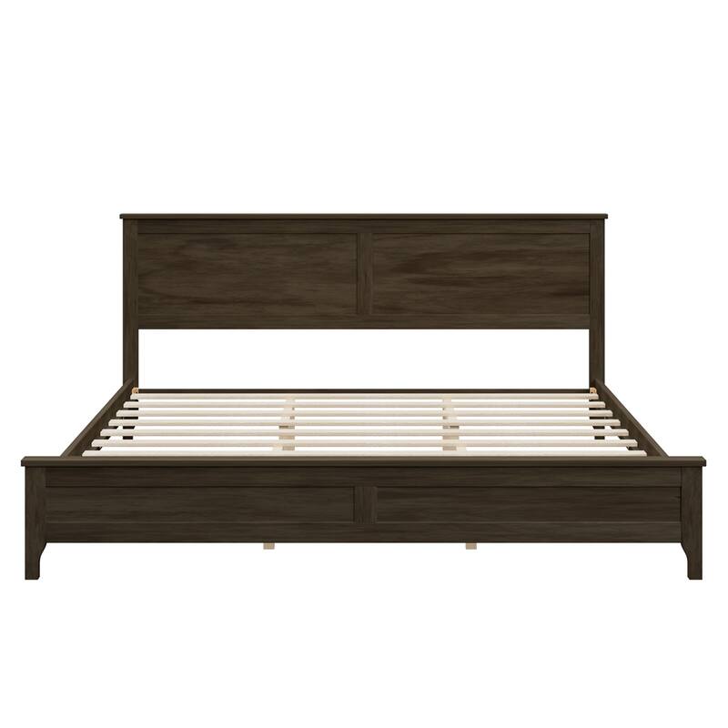 Modern Solid Wood King Size Platform Bed w/Sturdy Wooden Slats Support