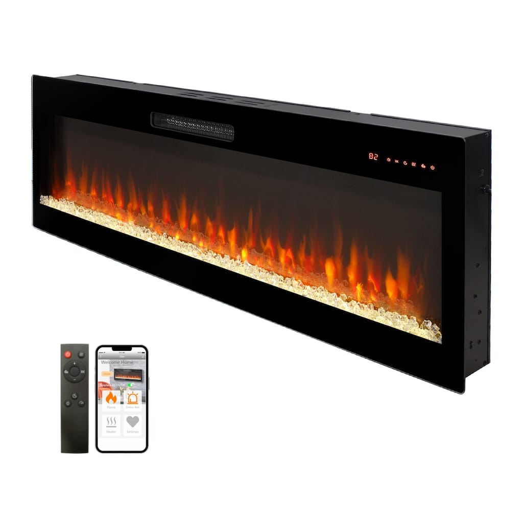 50" Smart WiFi Electric Fireplace, Recessed & Wall-Mount Heater