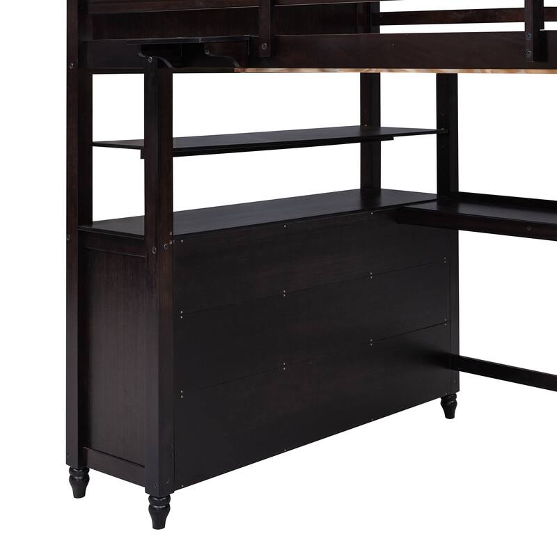 Full Size Loft Bed with Desk, Drawers, and Storage Shelves for Maximized Space