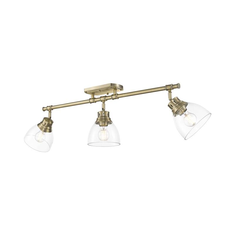 Yep by Golden Lighting Duncan 3-light Semi-Flush Mount in Aged Brass and Clear Glass - Aged Brass - 3-Light Semi-flush