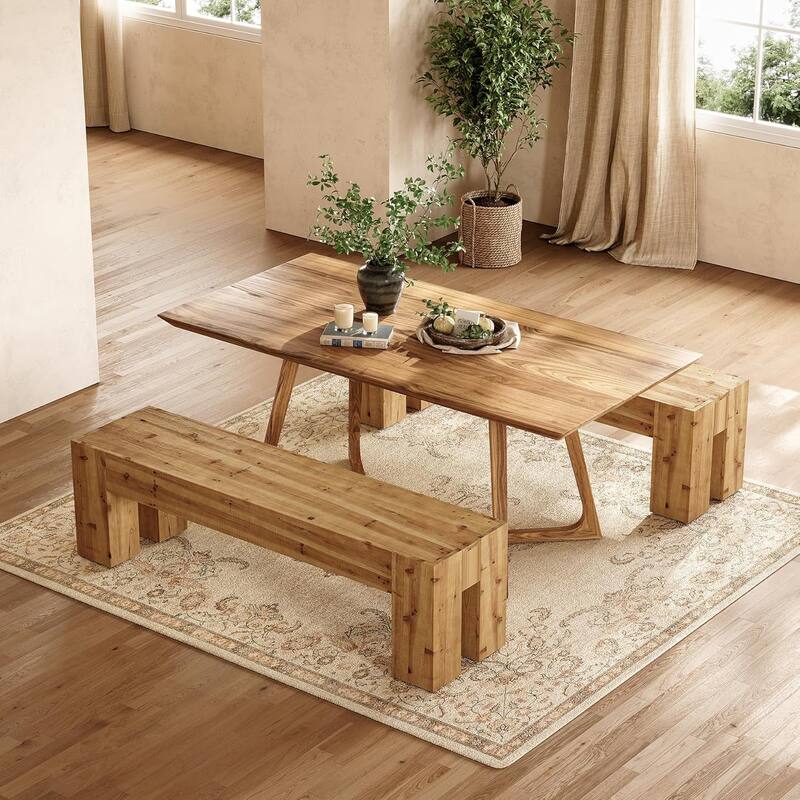 Solid Wood Dining Bench, 63" Long Heavy Duty Kitchen Table Bench
