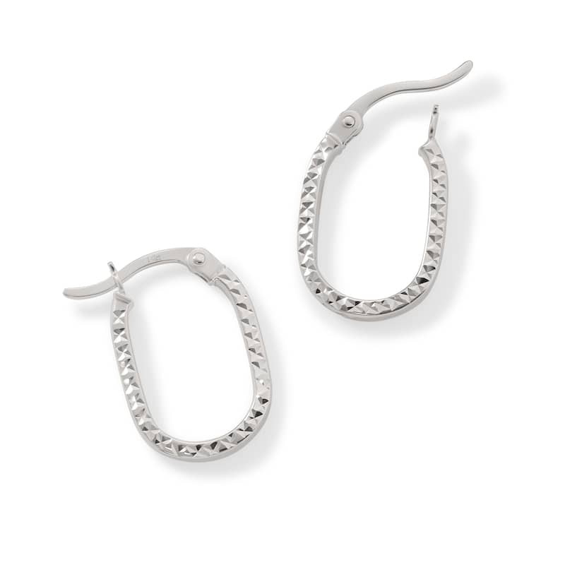 Clover 14K Gold Diamond-Cut Oval Hoop Earrings