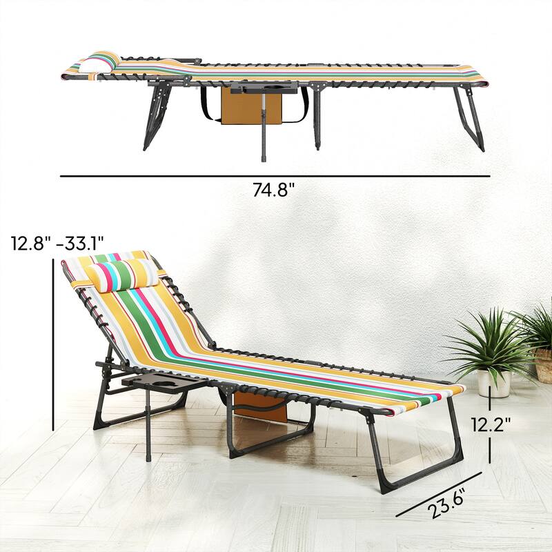 Outsunny Folding Chaise Lounge Chair Outdoor Tanning Chair with Side Table, 5-Level Adjustable Beach Lounge Chair with Headrest