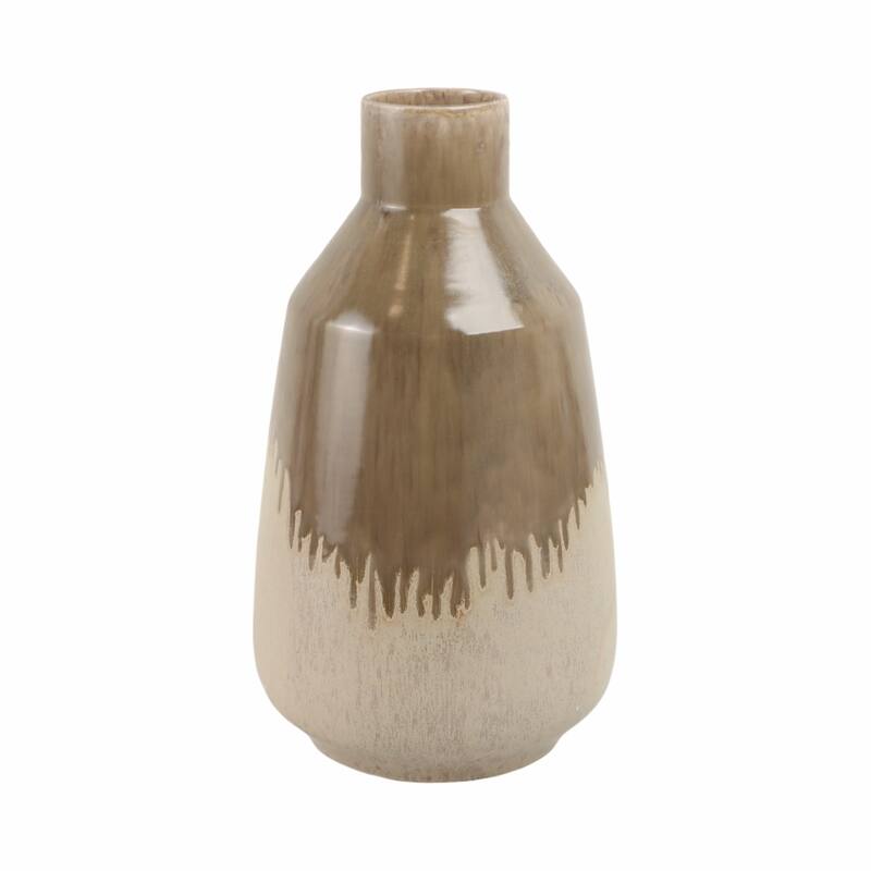 Warm Rustic Ceramic Table Vase for Home Decor, Decorative Flower Vase with Glazed Finish