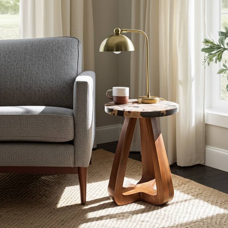 Modern Wood Accent Table Wood with Sculptural Tripod Base - 16" x 16" x 22"