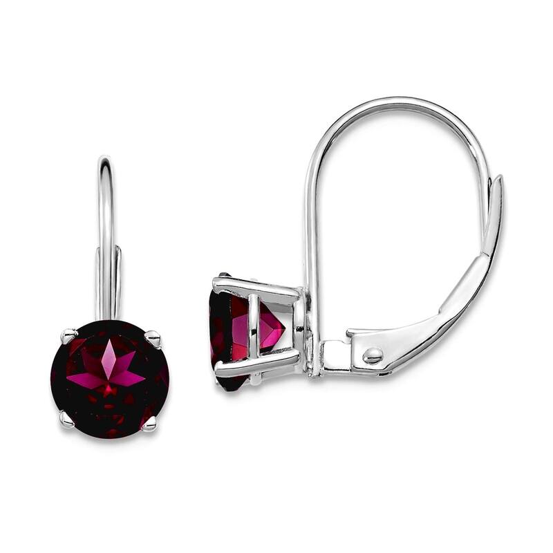 Curata 14k White Gold 6mm Round Genuine Gemstone Leverback Earrings - 17x6mm - Rhodolite Garnet