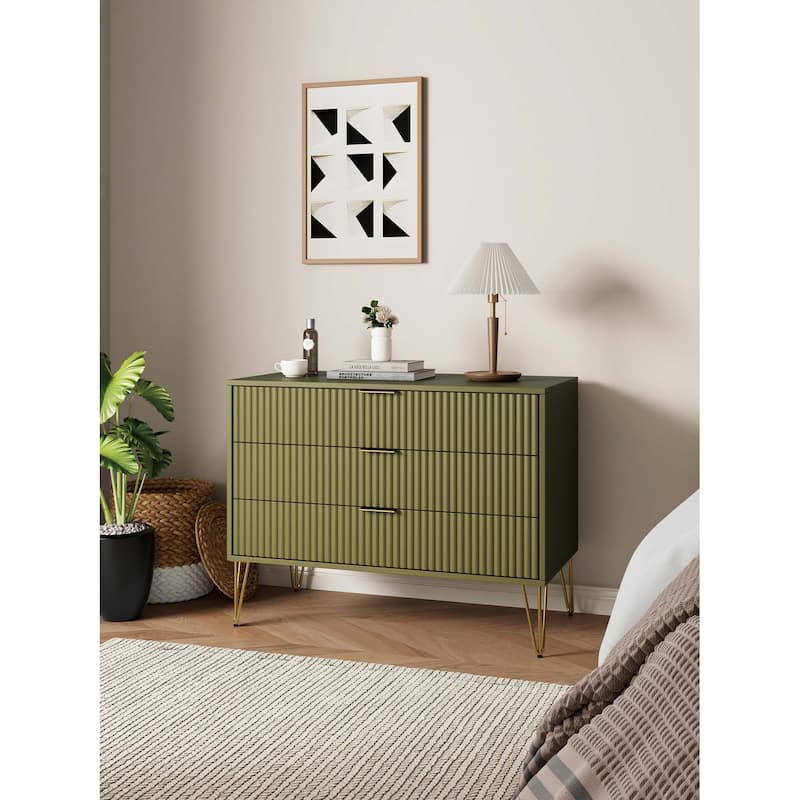 Manhattan Comfort Dumbo Modern 3 Drawer Bedroom Dresser - Olive Green