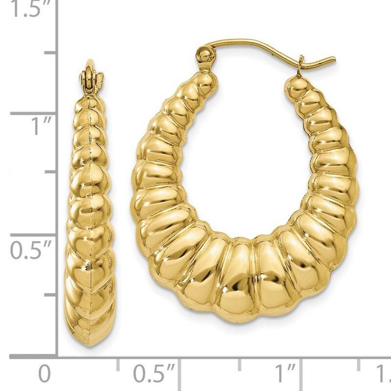 Curata 10k Yellow Gold Polished 13x5mm Scalloped Hoop Earrings