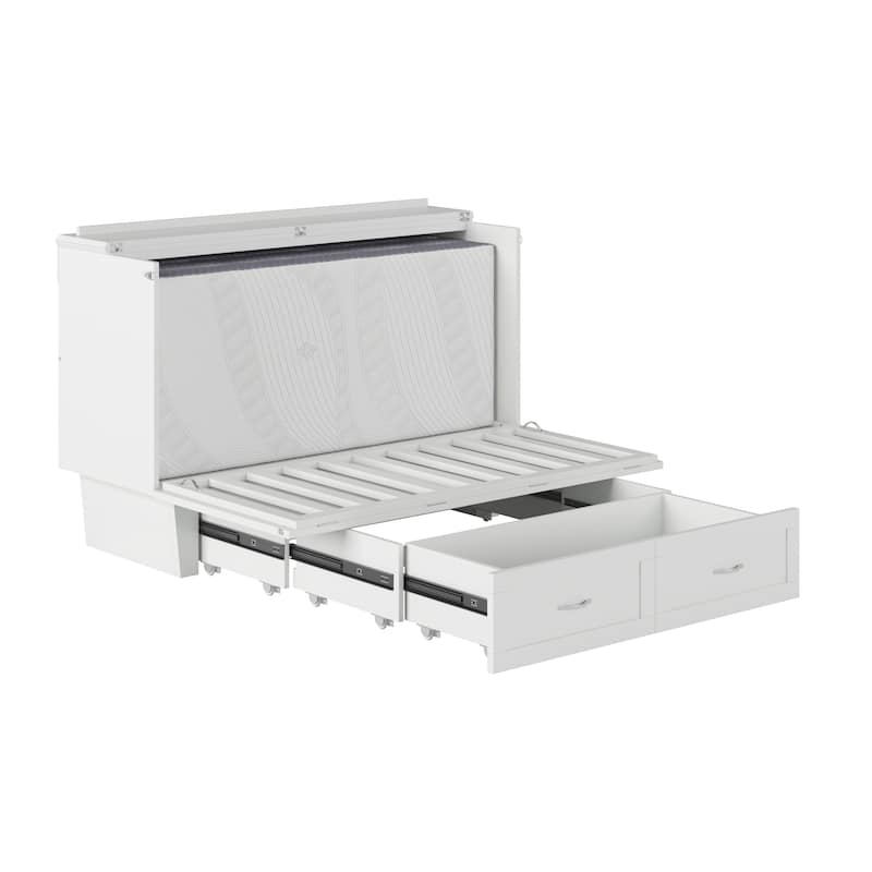 Chelsea Queen Murphy Bed Chest with 6" Mattress, Storage Drawer & Built-In Charger in White