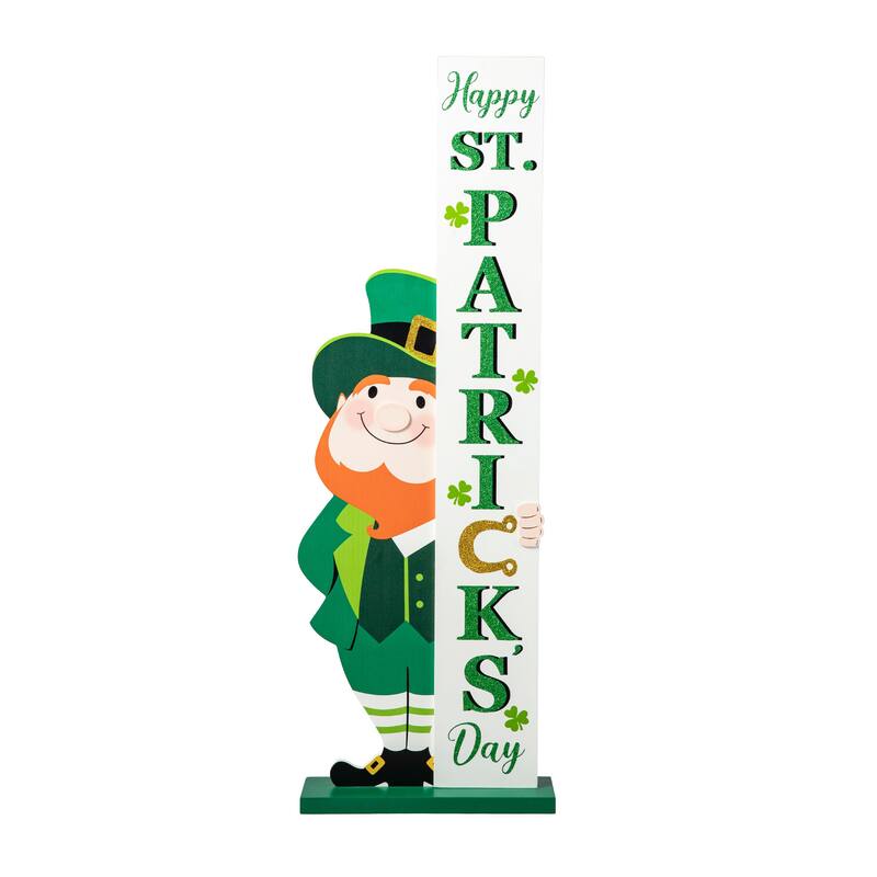 Glitzhome 36"H Wood Shamrock Leprechaun HAPPY ST.PATRICK'S DAY Sign Porch Decor