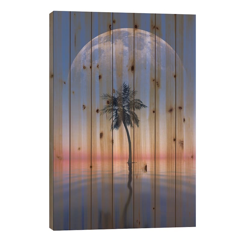 Lone Palm Tree Print On Wood by Adam Cousins - Multi-Color - 26x18x1.5