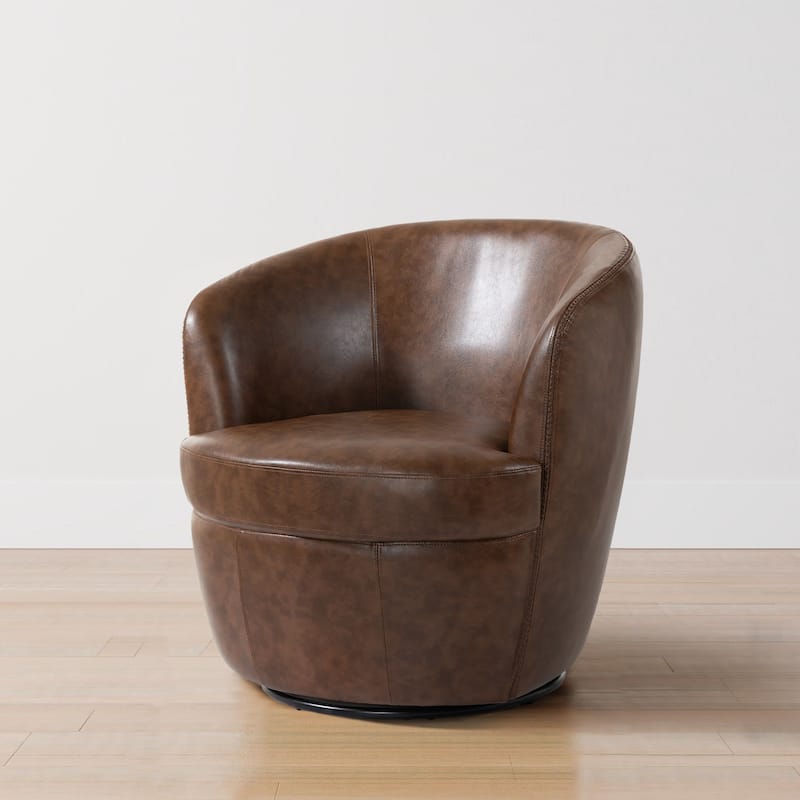 PU Leather Swivel Accent Chair Barrel Chair - Coffee