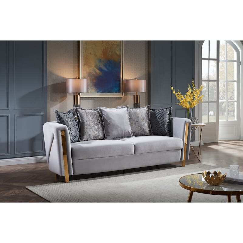 Chanelle Modern Style Upholstery Velvet Sofa Made with Wood & Gold Finish