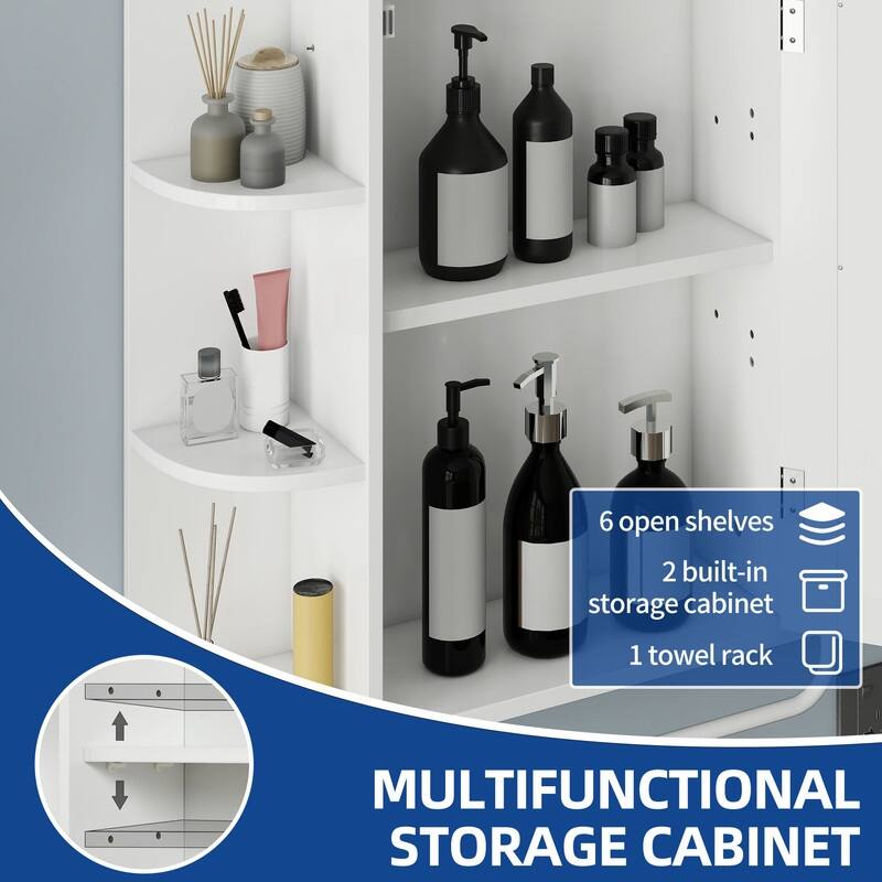 Modern Wall Bathroom Storage Medicine Cabinet with Adjustable Shelves and Towel Rack