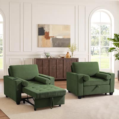 Corduroy Upholstered Accent Chair Convertible Sleeper Chair Set of 2