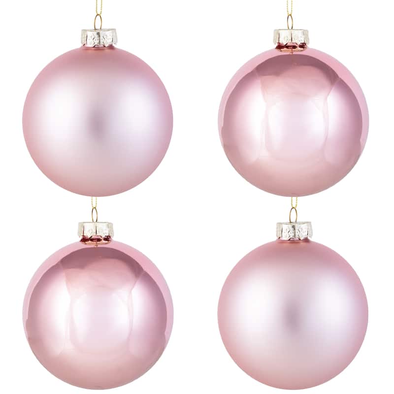 2-Finish Glass Christmas Ball Ornaments - 4" (100mm) - Rose Gold - 4ct