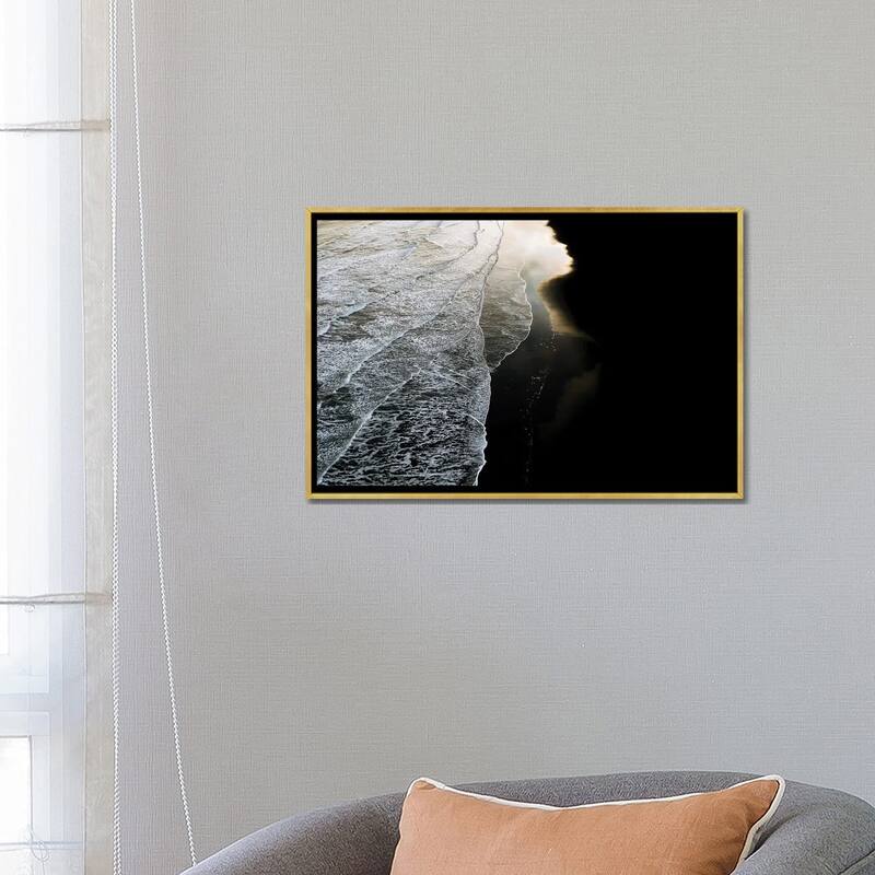 iCanvas "Minimal Waves Crashing On A Black Sand Beach In Iceland During Sunset" by Michael Schauer Framed Canvas Print