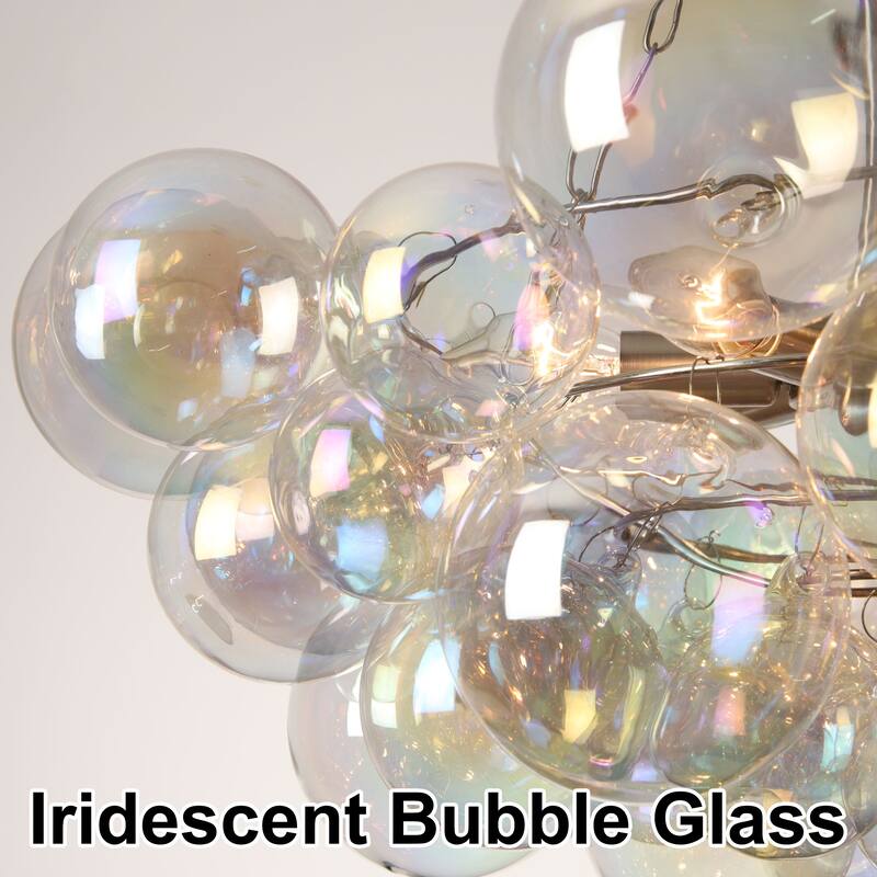 Starsky 6-Light lridescent Bubble Glass Globe chandelier, Hand-Blown Colorful cluster Light, Adjustable Height, Gold or Nickel