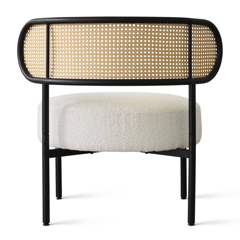 Boucle Upholstered Accent Chair with Rattan Back
