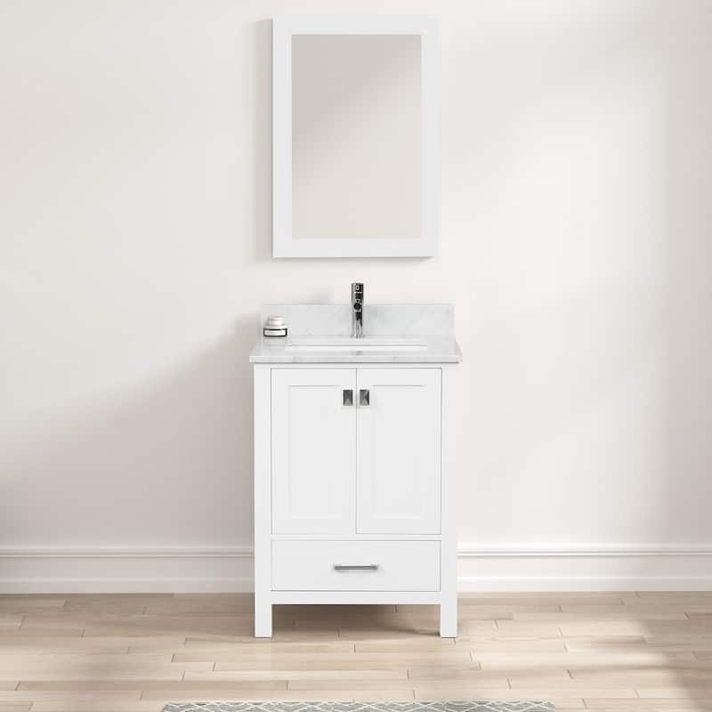Blossom Geneva 24" Solid Wood Vanity w/ Marble Top, Sink & Mirror - Matte White