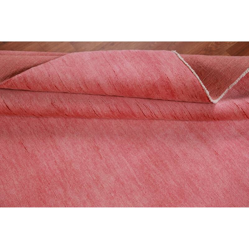 Hand Knotted Oriental 100% Wool Carpet Modern Solid Pink Gabbeh Area Rug - 9' 2'' X 6' 2''