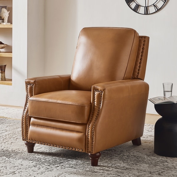 Cigar Mid century Modern Genuine Leather Recliner with Nailhead Trim by HULALA HOME On Sale Bed Bath Beyond 33984321