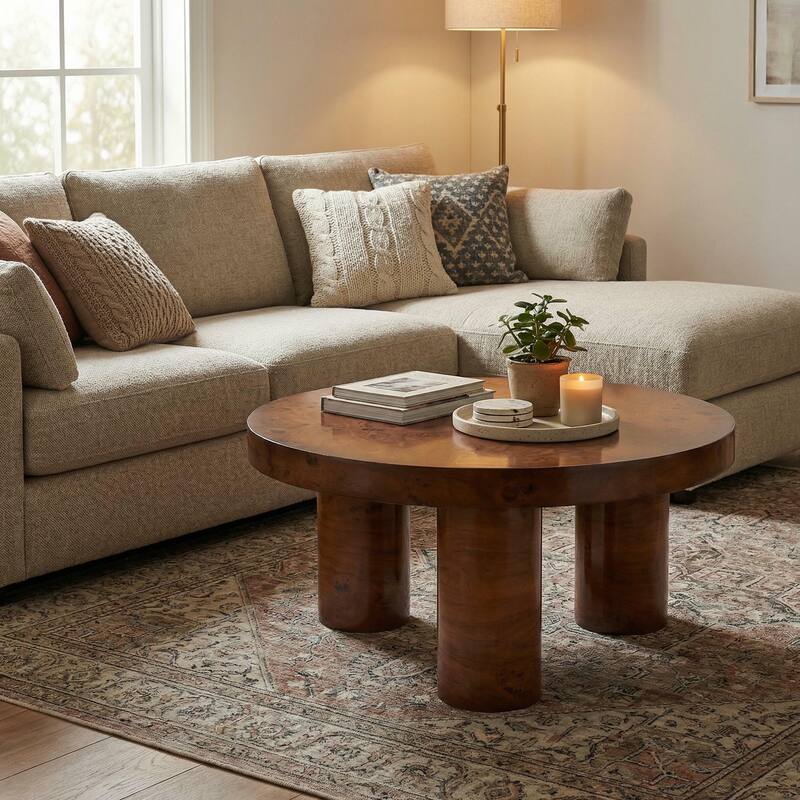 Christopher Knight Home - Barrister Modern 31.5" Round Coffee Table with Sculptural 3-Leg Base, Versatile for Living Areas