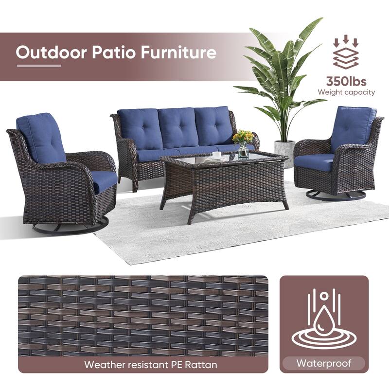 Gymojoy 4-Piece Patio Sofa with Swivel Glider Chair Set